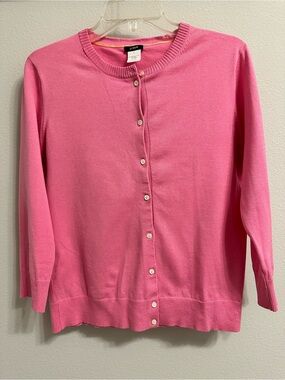 J. Crew Pink Crewneck Button-Front Cardigan size L